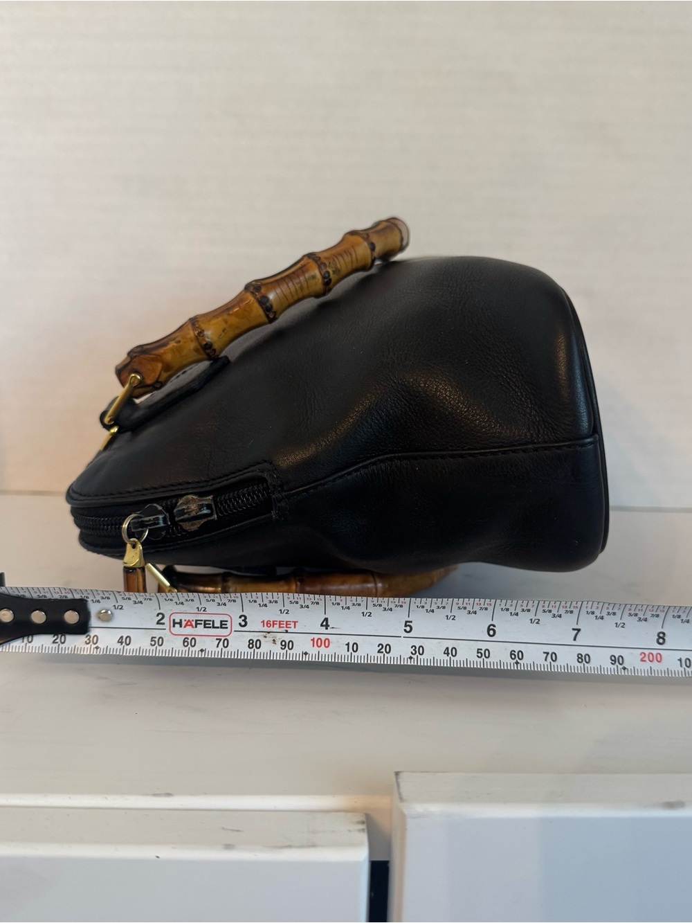 Large Authentic Gucci Black leather bamboo handle bag purse satchel - Picture 15 of 17